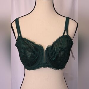Auden Elegant Sheer Lace Underwire Balconette Bra in Green Size 38D